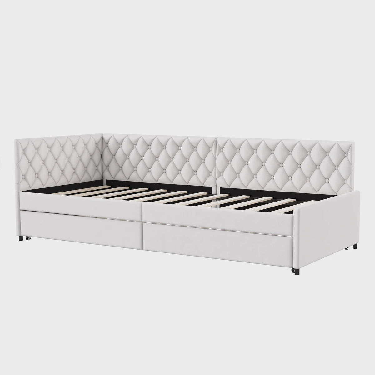 Velours Slaapbank Beige 90x200cm met Uitschuifbaar Ondermatras