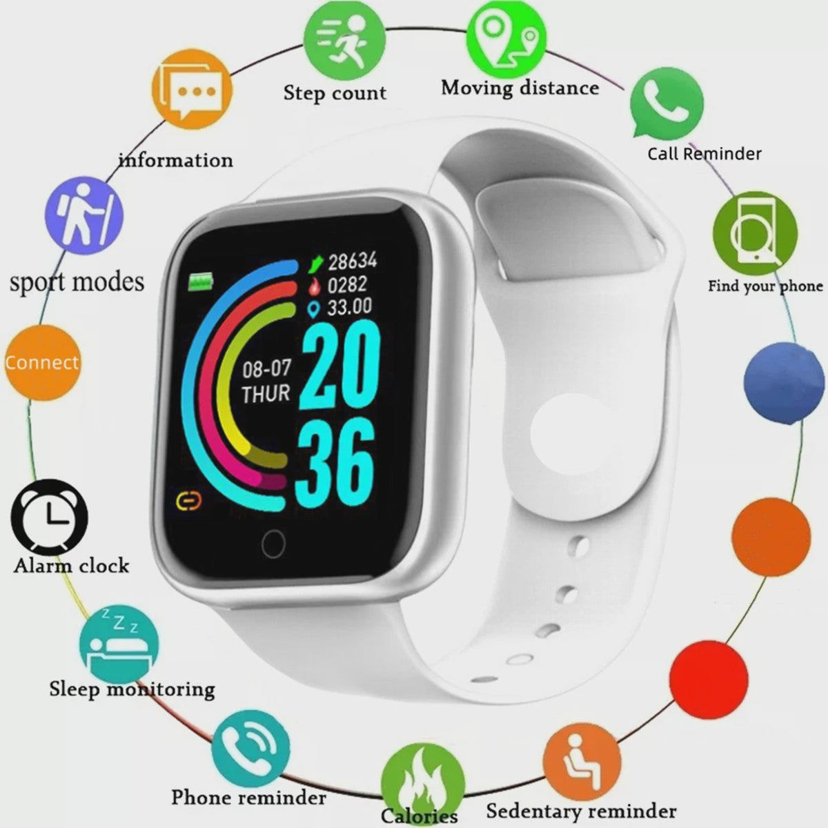Smartwatch voor Heren & Dames: Fitness Tracker, Bericht Notificaties & Meer - Elektronisch Polshorloge
