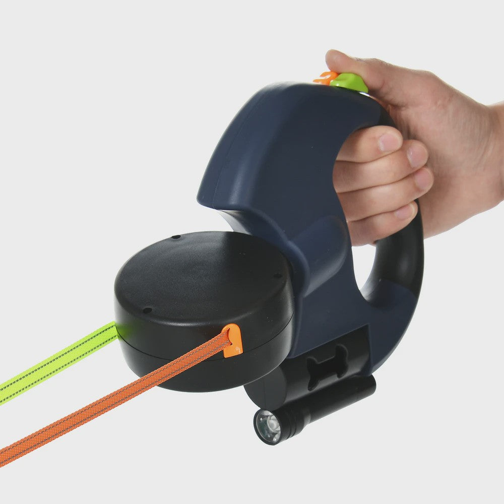 Dubbele Intrekbare Hondenlijn met LED Verlichting - 3m, Anti-Klit, Reflecterend