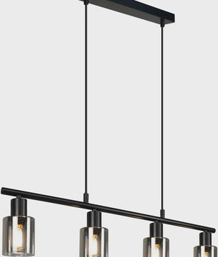Vintage Zwarte Industriële Hanglamp voor Eettafel - 4-lichts Glas E14 Retro