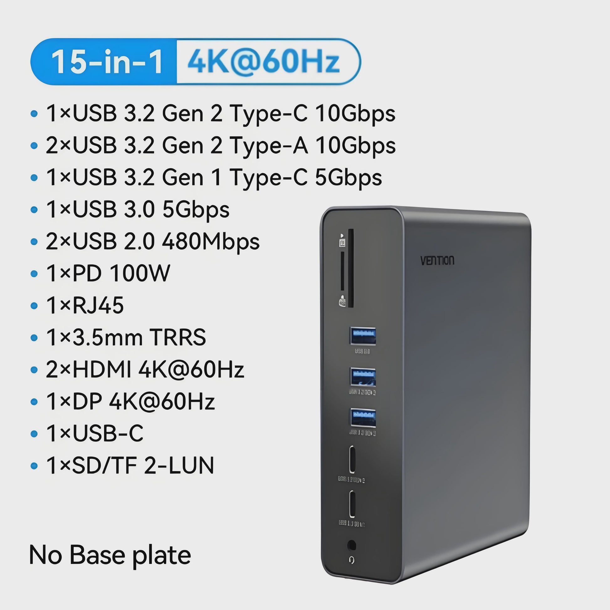 Vention 15-in-1 USB-C Docking Station: Triple Monitor 4K@60Hz, 100W PD, USB 3.2 Hub