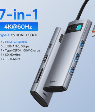 Baseus 10-in-1 USB-C Hub: 8K/4K Dual HDMI, 10Gbps, RJ45, PD 100W - Uitbreidingsstation voor MacBook & Laptop