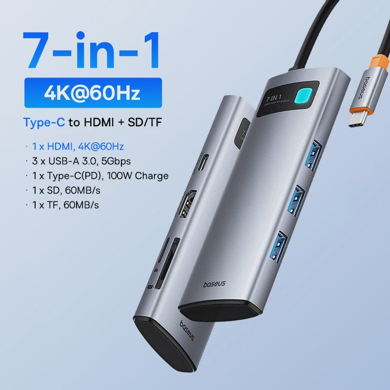Baseus 10-in-1 USB-C Hub: 8K/4K Dual HDMI, 10Gbps, RJ45, PD 100W - Uitbreidingsstation voor MacBook & Laptop