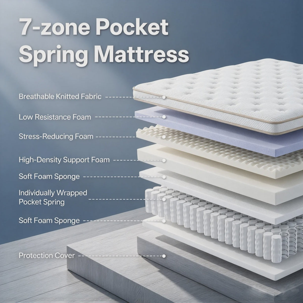 SKSBTF Hybride Pocketvering Matras - 25cm Dik, Ademend & Geluidsisolerend