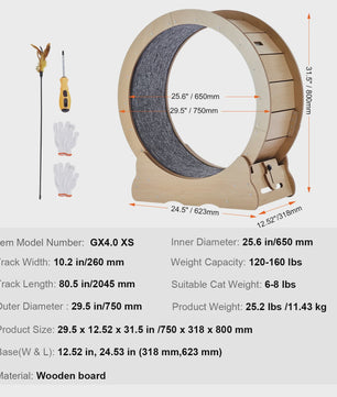 Houten Katten Loopwiel XL - Grote Kattenmolen voor Binnen met Afneembaar Tapijt & Kattenhengel