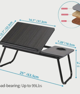 Multifunctionele Opklapbare Laptoptafel met Bekerhouder - Verstelbaar & Draagbaar Hout