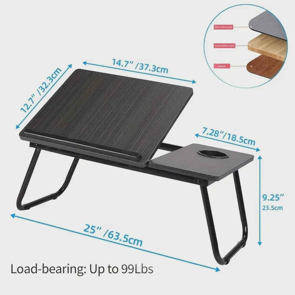 Multifunctionele Opklapbare Laptoptafel met Bekerhouder - Verstelbaar & Draagbaar Hout