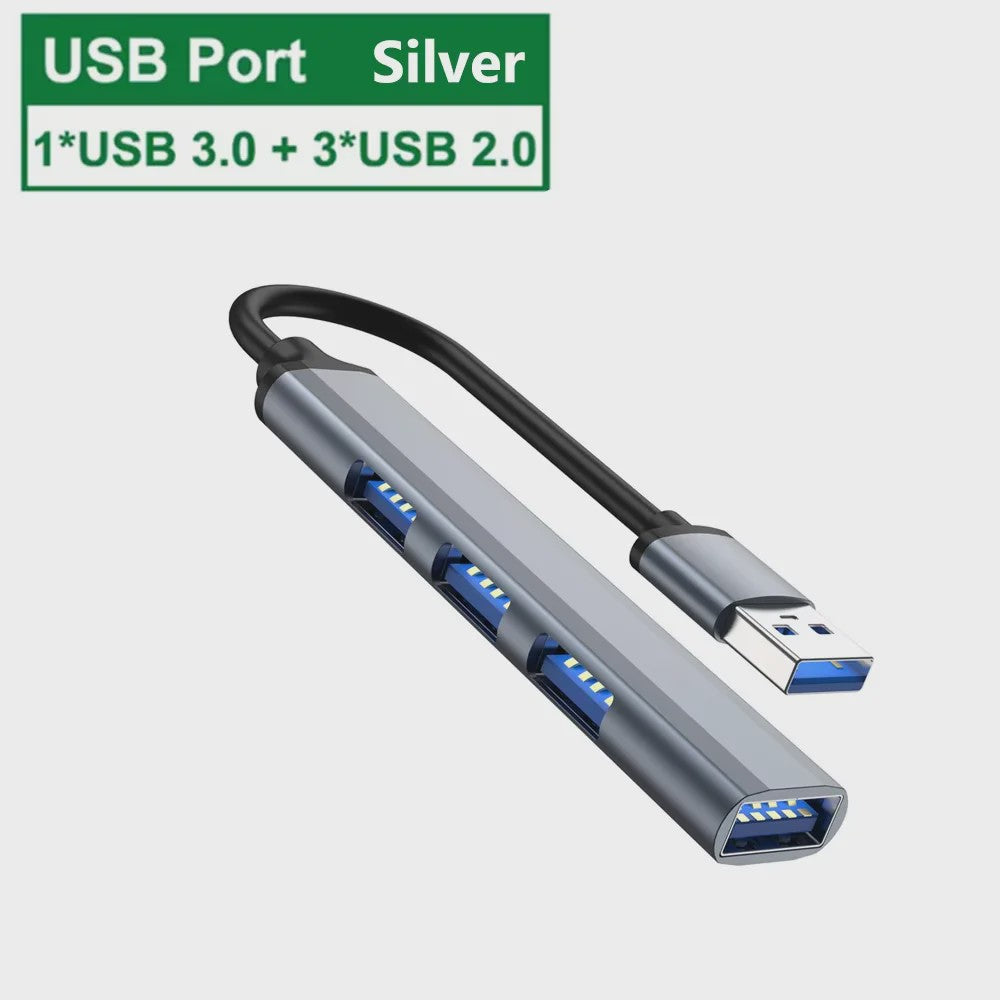 4-in-1 USB 3.0 Hub met 5Gbps Snelheid - Draagbare OTG Adapter