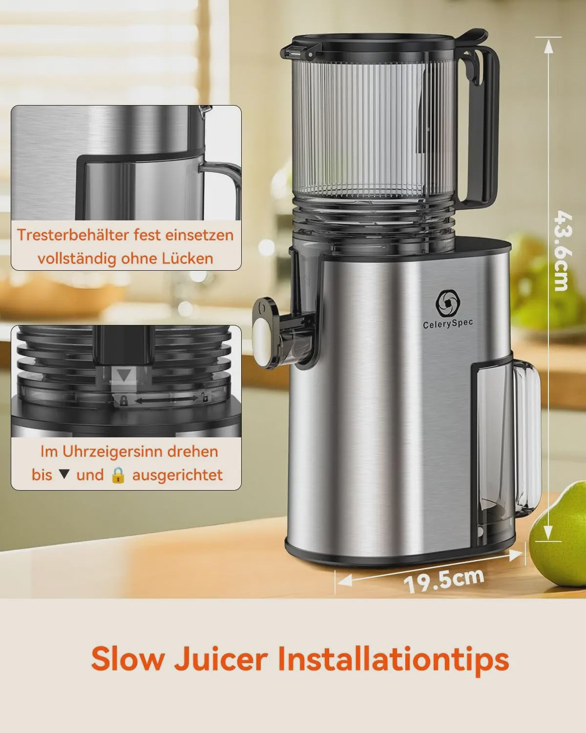 Automatische Slow Juicer Cold Press - 1.8L, 250W, BPA-Vrij, met 130mm invoer voor hele groenten en fruit