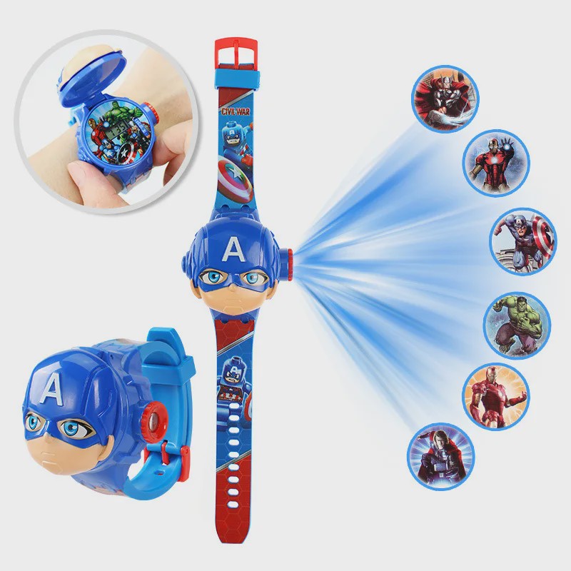 Projectie Kinderhorloge met Superhelden - Spiderman, Iron Man, Captain America & Hulk