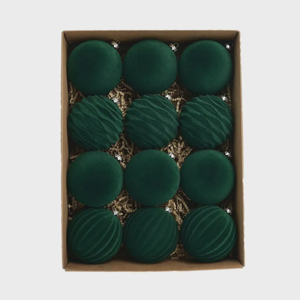 Set van 12 Luxe Fluweel Kerstballen - Fluwelen Kerstboom Decoratie