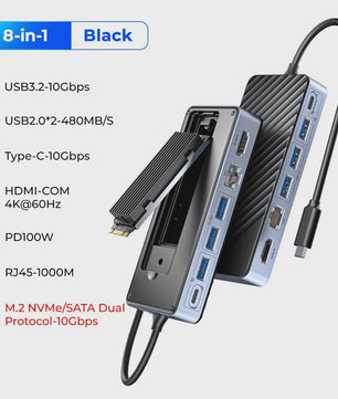 ORICO USB-C Docking Station met M.2 NVMe/SATA SSD Enclosure & 10Gbps Hub