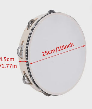 Miwayer Houten Tamboerijn met Metalen Schelletjes - 4 t/m 10 Inch
