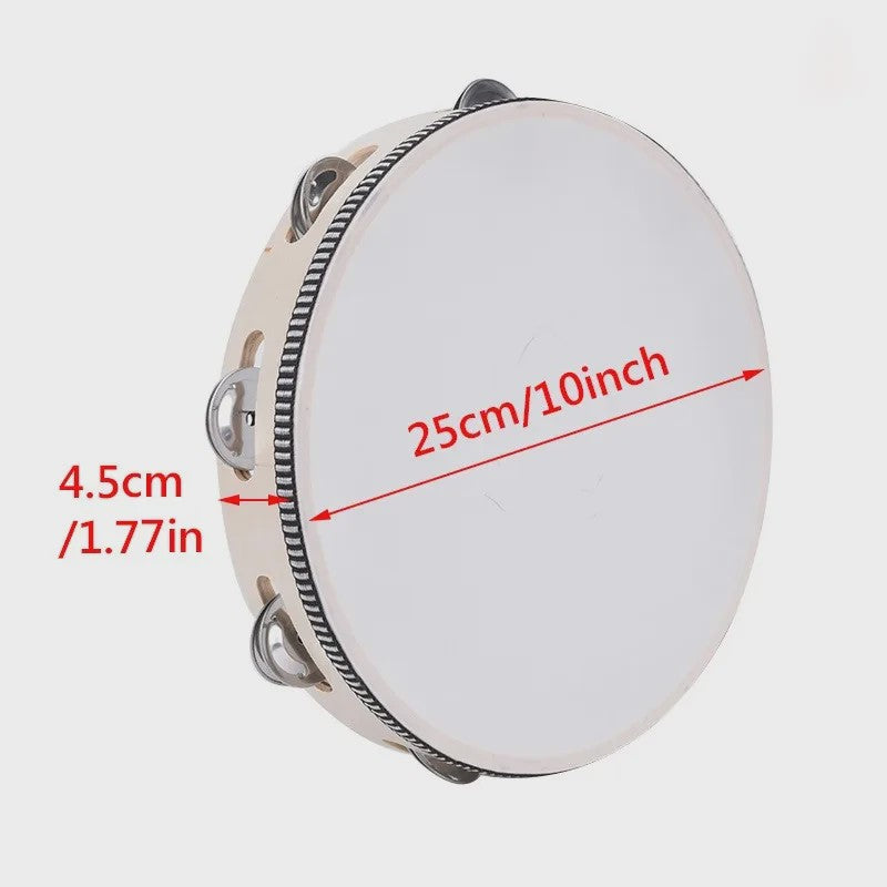 Miwayer Houten Tamboerijn met Metalen Schelletjes - 4 t/m 10 Inch