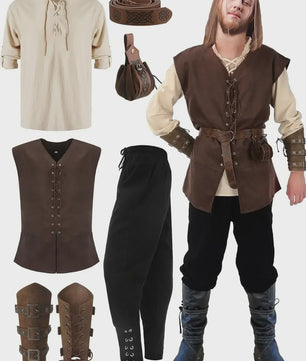 Herfst/Winter Herenkostuum: Middeleeuws Renaissance Viking Set (6-delig)