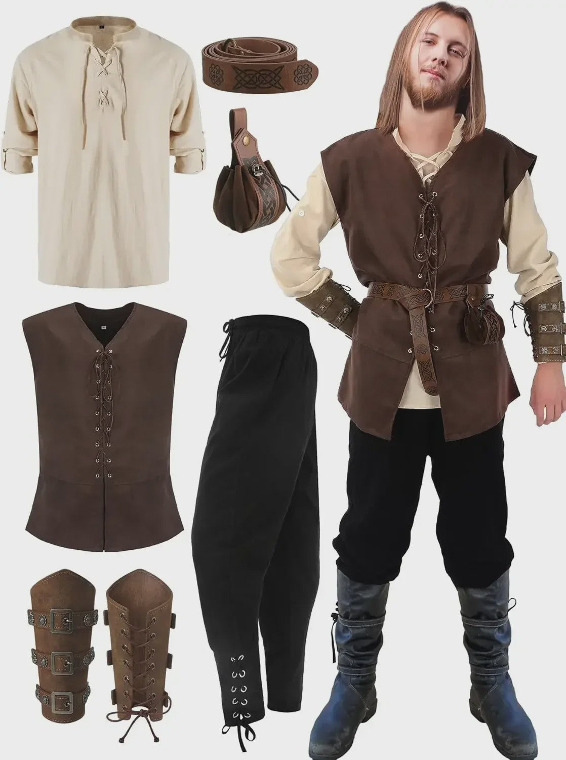 Herfst/Winter Herenkostuum: Middeleeuws Renaissance Viking Set (6-delig)