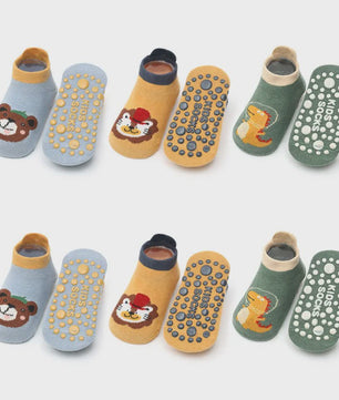 6 Paar Leuke Kinder Sokken met Antislip - Katoen, Ademend & Comfortabel - Schattige Dierenprintjes