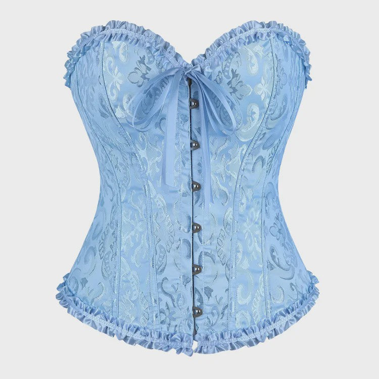 Victoriaans Jacquard Corset Top met Kant en Bloemenprint - Sexy Bustier voor Dames