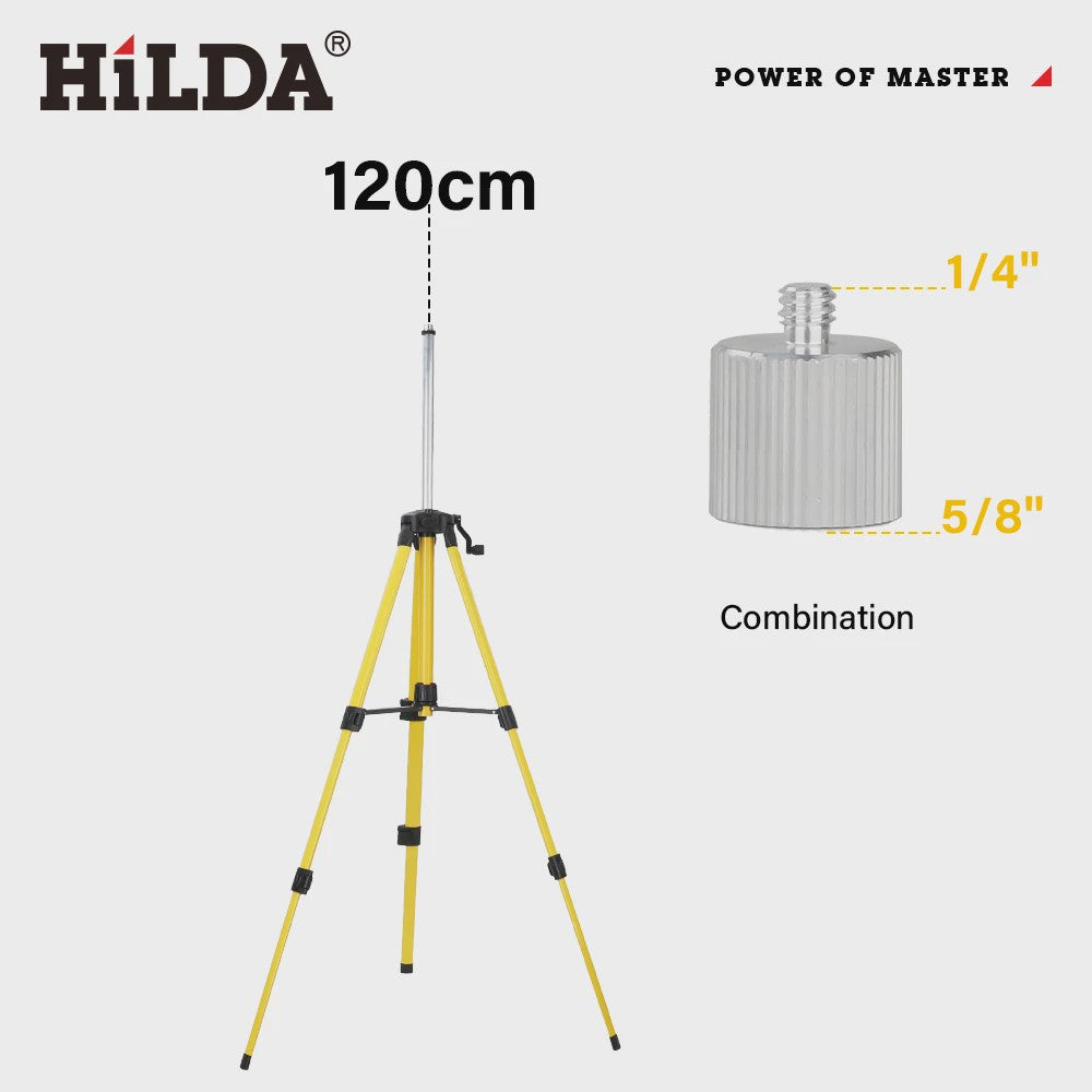Hilda Laserwaterpas Statief 1.2M - Verstelbaar Hoogte & 5/8" Schroefdraad - Robuust Ferroalloy