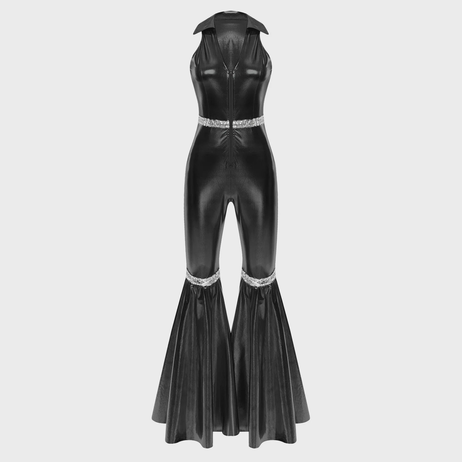 Dames Jumpsuit Jaren '70 Disco Stijl met Pailletten en Flare Pijpen
