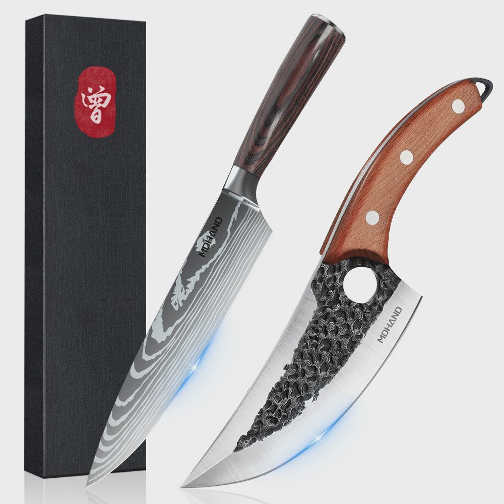 Professionele Handgesmede Keukenmes Set - Roestvrij Staal, Scherpe Snede, Ergonomisch Handvat