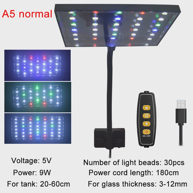 USB Aquarium LED Plantengroeilamp - Volledig Spectrum, Dimbare Verlichting met Timer & 360° Rotatie