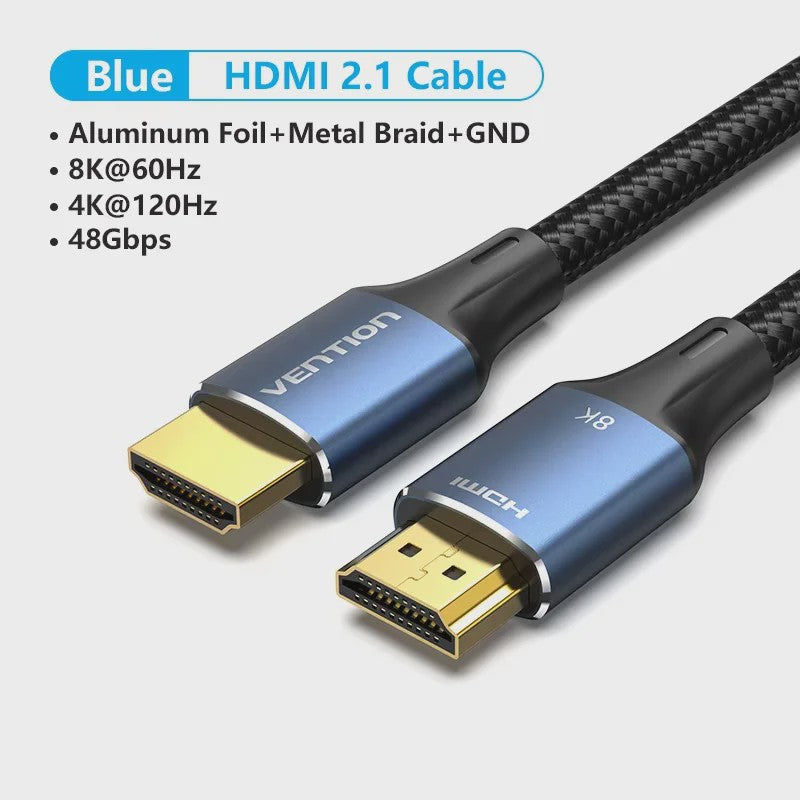 Vention 8K HDMI 2.1 Kabel - 48Gbps, 8K@60Hz, 4K@120Hz, HDR10+, HDCP2.2 voor PS5, Xbox, TV