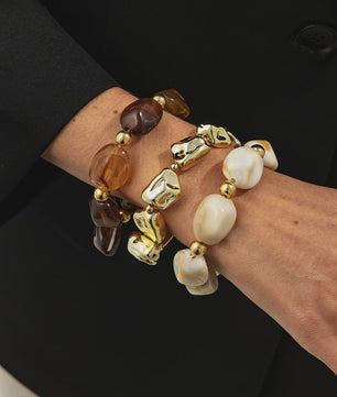 Set van 3 Bohemian Kralenarmbanden - Vintage Stijl Acryl & Goudkleurig