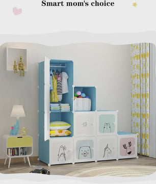 Modulaire Kinder Garderobekast - Roze Kledingkast met Cartoonprints - 75x47x147cm