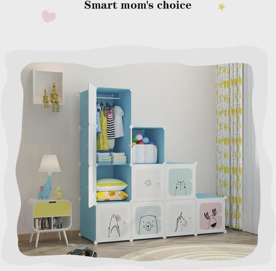 Modulaire Kinder Garderobekast - Roze Kledingkast met Cartoonprints - 75x47x147cm