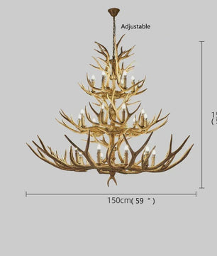 Grote Herten Gewei Kroonluchter - Sfeervolle Hanglamp voor Woonkamer & Loft