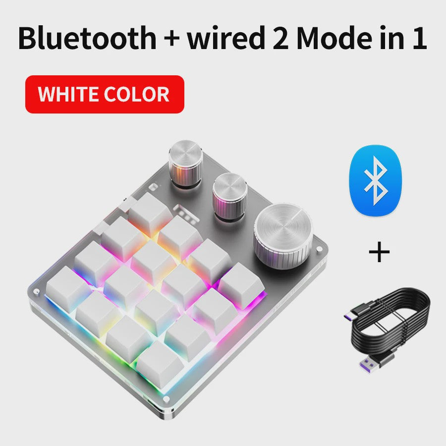Compact Mechanisch Macro Toetsenbord met Draaiknop - 3 Modi (2.4G, Bluetooth, USB)
