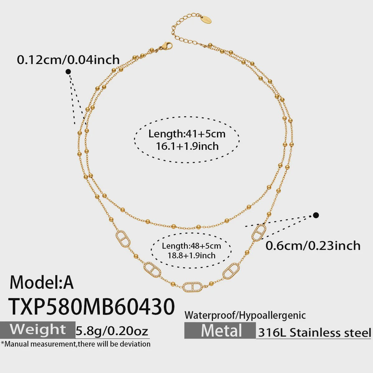 Dainty Gelaagde Sieraden Set: 18k Goudkleurig Roestvrij Staal Collier & Armband met Zirkonia