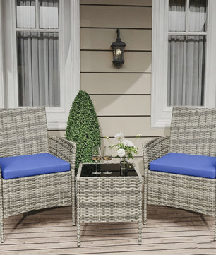 3-Delig Bistro Set: PE Rotan Terrasmeubilair met 2 Stoelen, Salontafel en Kussens voor Balkon en Tuin
