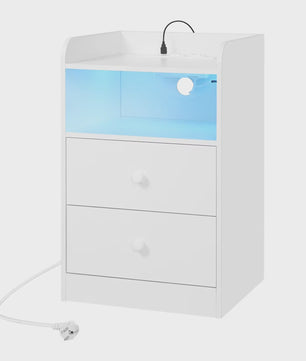 Nachtkastje met Laadstation, USB Poorten en LED Verlichting - Modern Slaapkamer Meubel