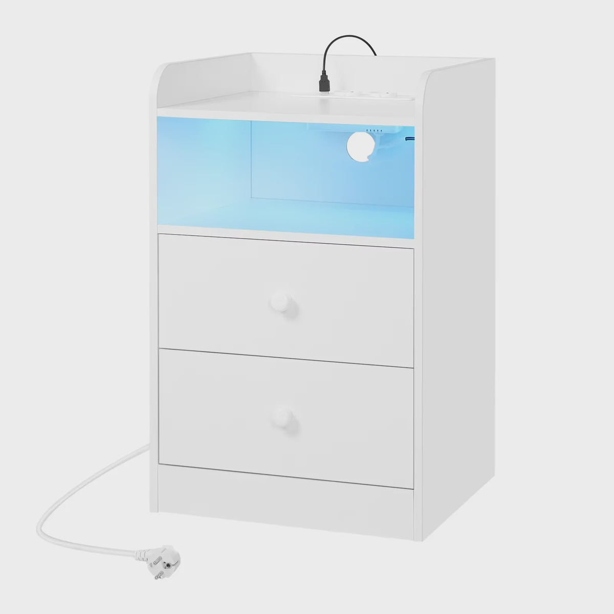 Nachtkastje met Laadstation, USB Poorten en LED Verlichting - Modern Slaapkamer Meubel