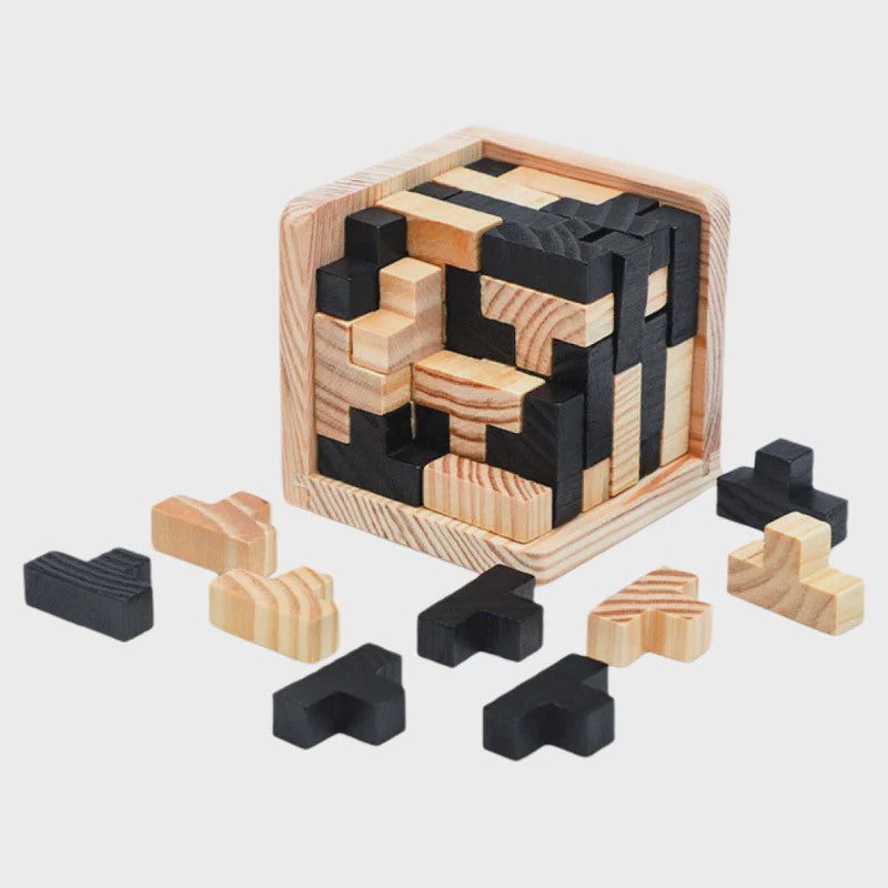 Houten 3D Kubus Puzzel - Educatief Breinbreker Spel voor Kinderen