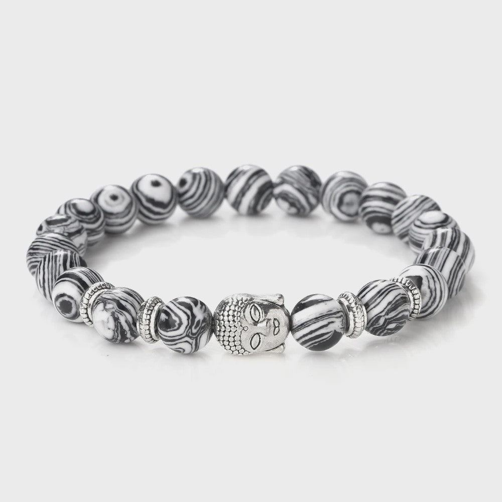 Buddha Hoofd Kralen Armbanden - Natuursteen (Tijgeroog, Vulkanisch, Malachiet, Rozenkwarts)