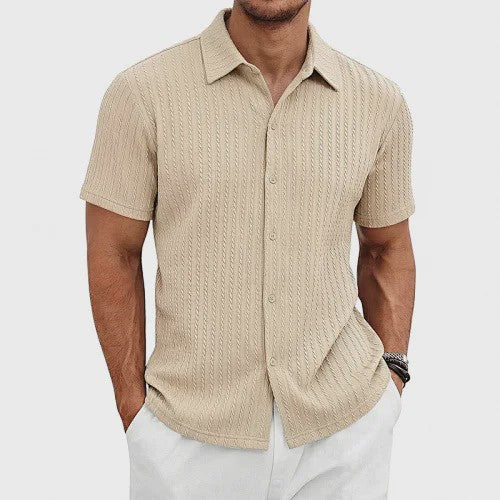 Herenshirt Korte Mouw Jacquard Zomer Casual Ademend - SediaXL