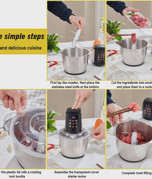 Krachtige 5L Keukenmachine met 6 Roestvrijstalen Messen - 500W Vleesmolen & Food Processor