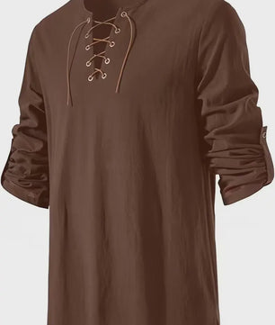 Heren Middeleeuwse Tuniek met Vetersluiting - Renaissance, Viking & Piraat Kostuum Shirt