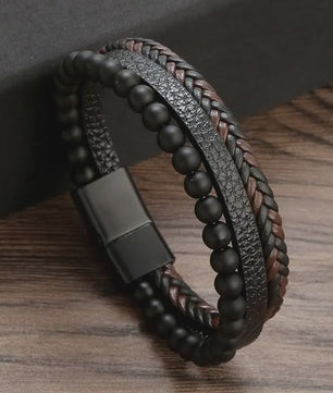 Stijlvolle Heren Armband van Gevlochten Leer - Multi-layer Fashion Accessoire