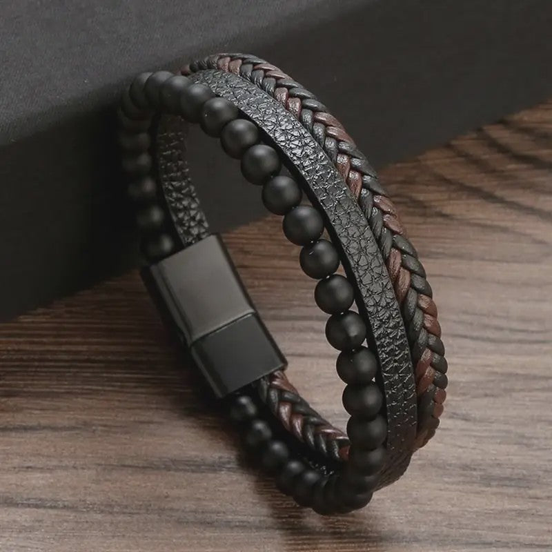 Stijlvolle Heren Armband van Gevlochten Leer - Multi-layer Fashion Accessoire