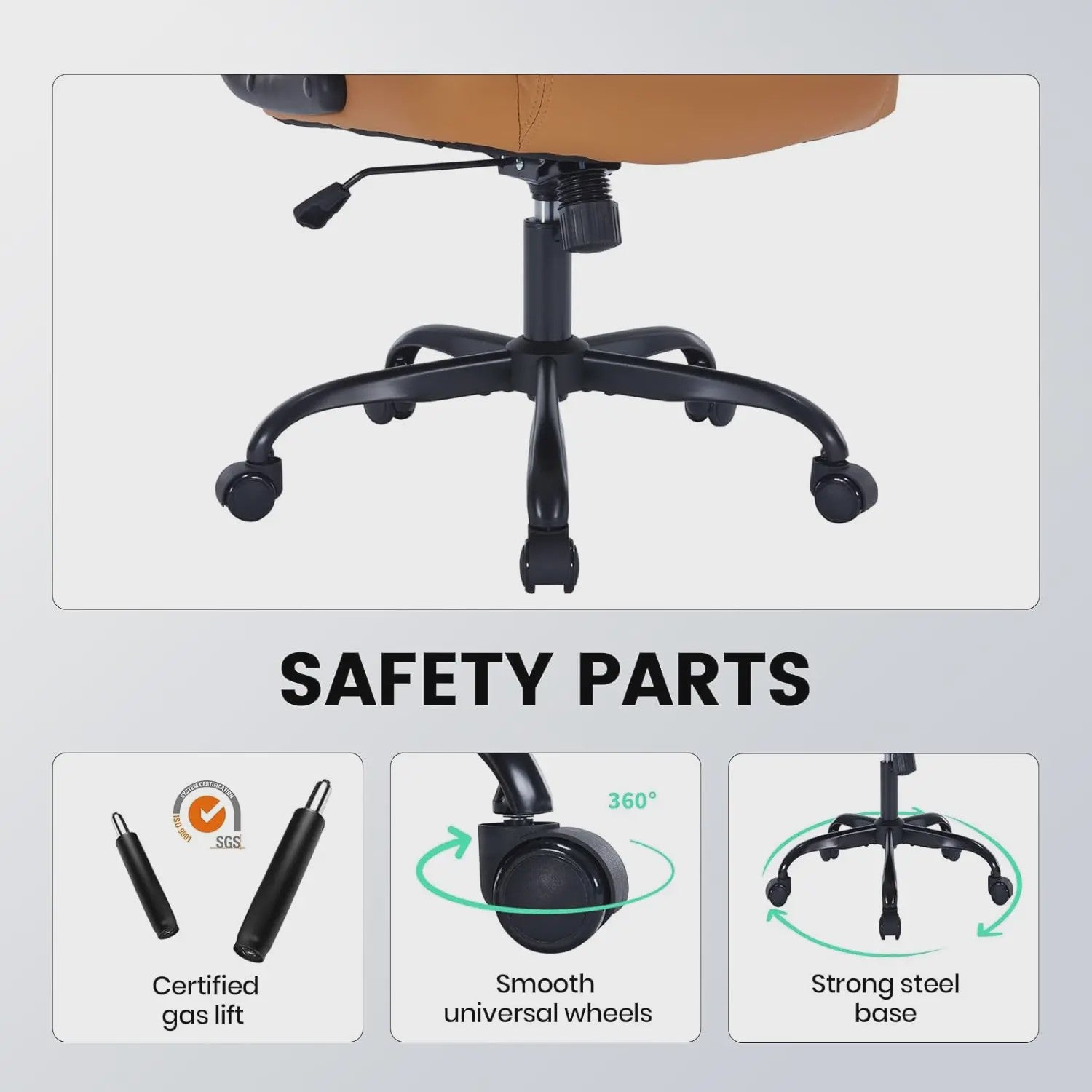 Ergonomische Directiestoel Kunstleer - 159KG Draagvermogen, Lendesteun & Opklapbare Armleuningen