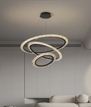 Luxe Gouden LED Ring Hanglamp met Kristaldecoratie - Modern Design Kroonluchter voor Woonkamer & Eetkamer