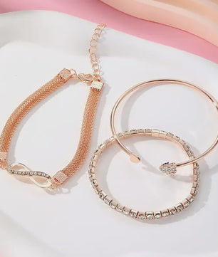 Set van 3 Vintage Kristallen Armbanden voor Dames - Hart, Oneindigheid & Geometrisch Design