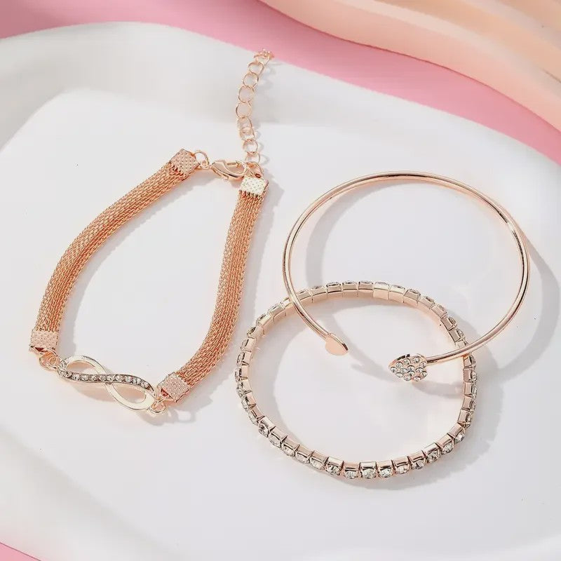Set van 3 Vintage Kristallen Armbanden voor Dames - Hart, Oneindigheid & Geometrisch Design
