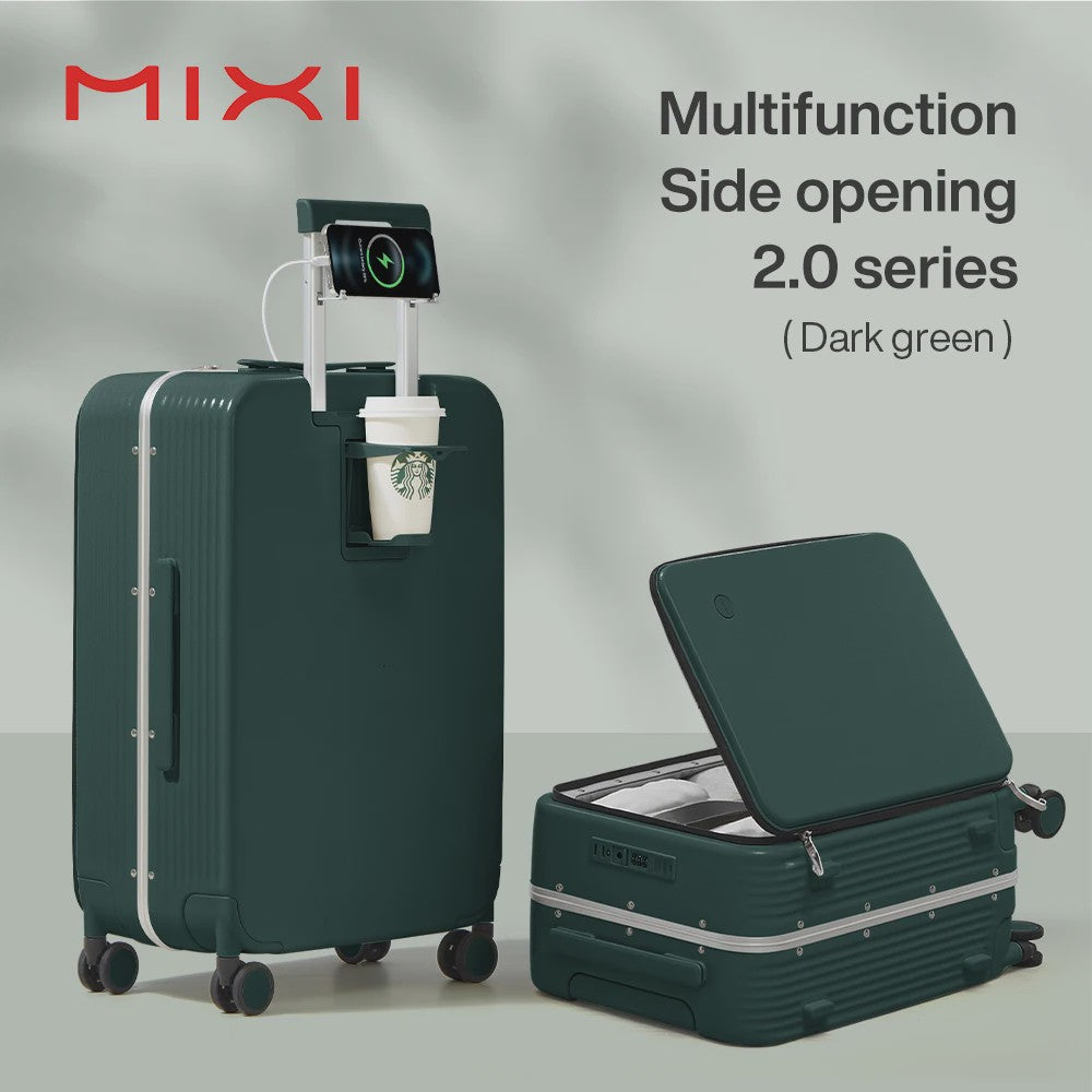 Mixi Aluminium Koffer met USB, Bekerhouder & Telefoonhouder - Handbagage 20/24 Inch