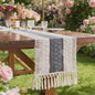 Bohemien Haakwerk Tafelrunner met Franje - Beige & Khaki - Sfeervolle Decoratie voor Binnen & Buiten