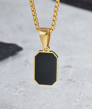 Stijlvolle RVS Hanger met Zwart Emaille - Geometric Dog Tag Ketting voor Mannen